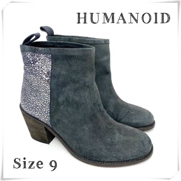 HUMANOID Suede Leather Classic Ankle Bootie in Metallic Gray - Picture 1 of 10